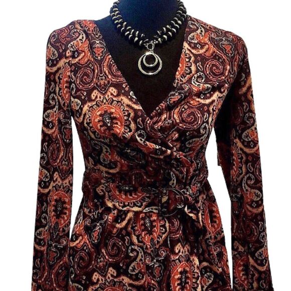 ANTHROPOLOGIE MAEVE Floral Paisley Wrap Front Dress With Belt Sz XS - Picture 1 of 16